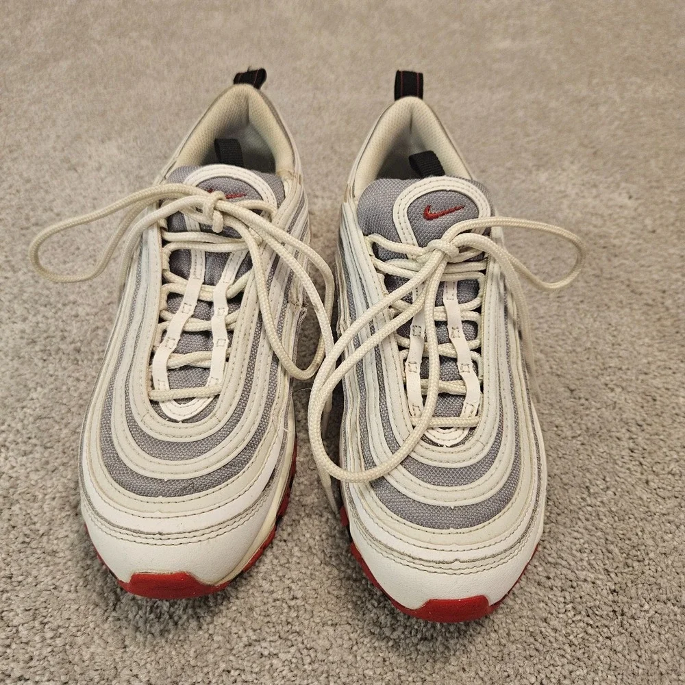 Nike Air Max 97 White Red Silver‎ 921522-111 Size 5.5Y Shoes